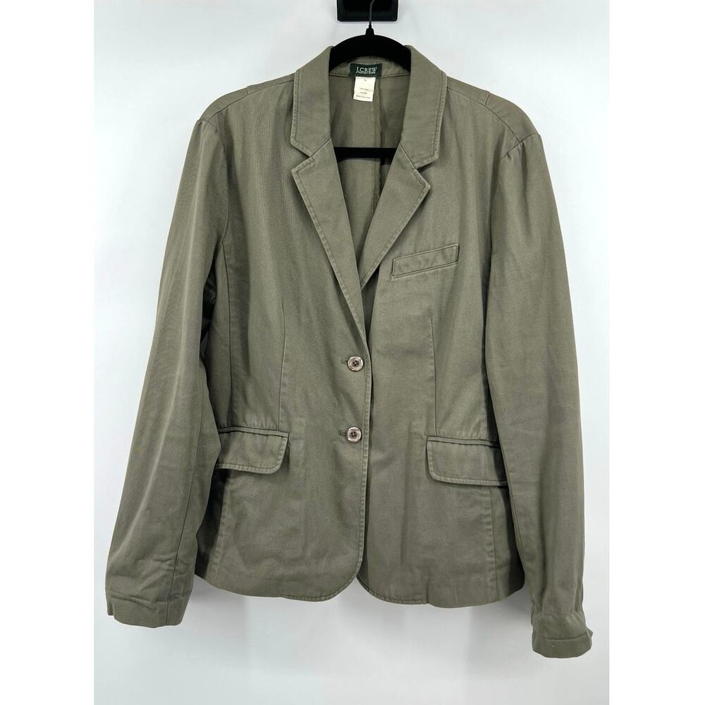 Vintage J.Crew Women's Cotton Blazer Size 14 Olive Green Preppy Business Casual